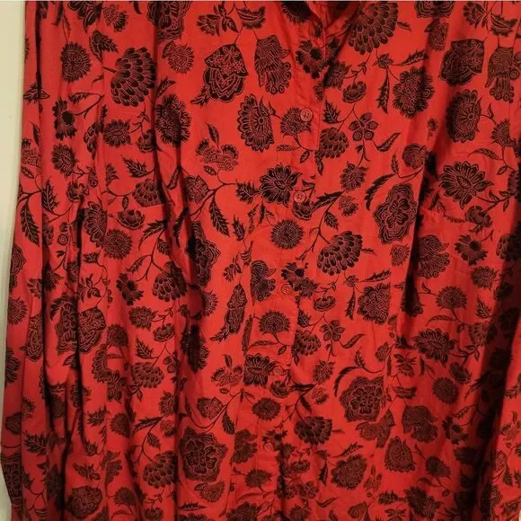 #78 Roaman's Red Black Floral Womens Button Up Shirt, Plus Size 24W - Picture 8 of 9